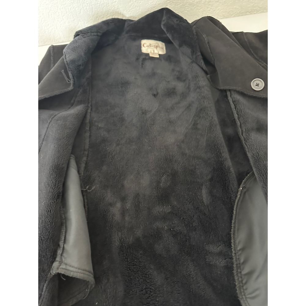 Calispia Womens XL Black Faux Suede Faux Fur Lined Button Front Jacket Coat - Picture 3 of 10